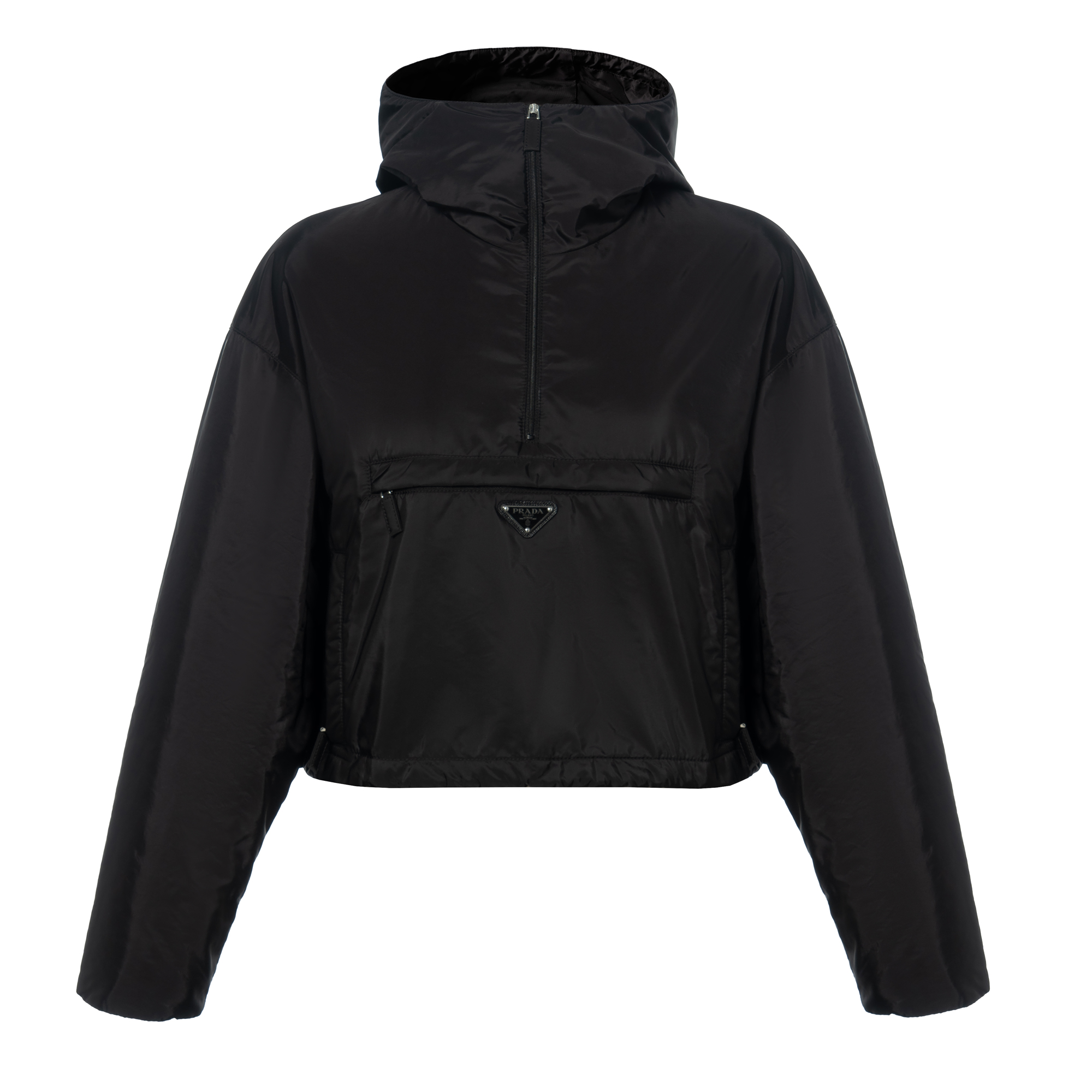 Order (Women) Prada Re-Nylon SS23 Black Half-Zip Hooded Jacket with Triangle Logo 29Z097-1WQ9-F0002-S-231