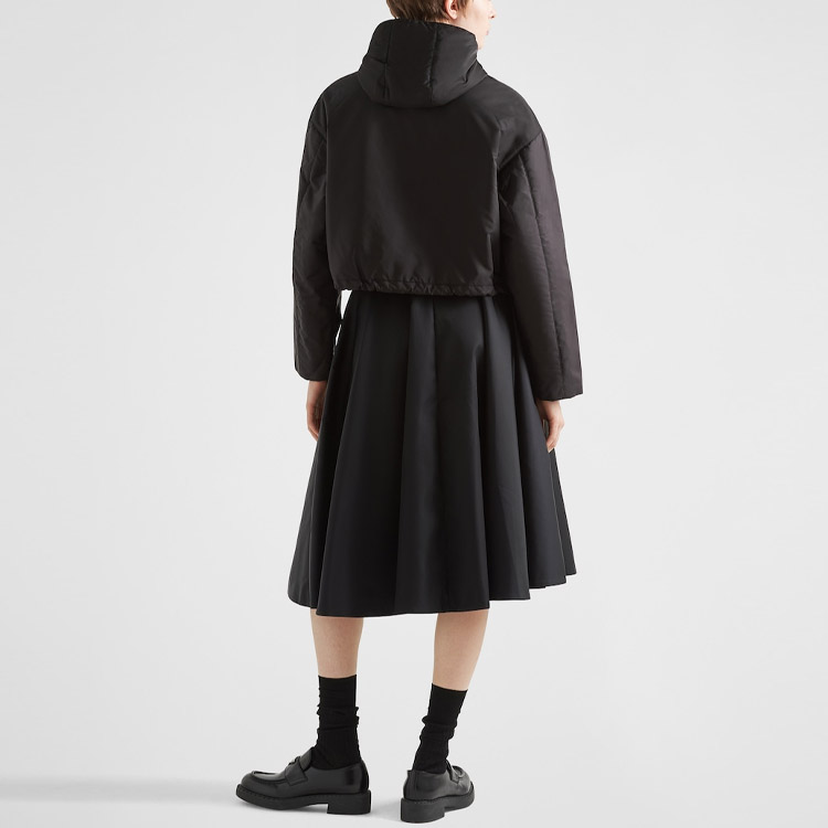 Purchase (Women) Prada Re-Nylon SS23 Black Half-Zip Hooded Jacket with Triangle Logo 29Z097-1WQ9-F0002-S-231