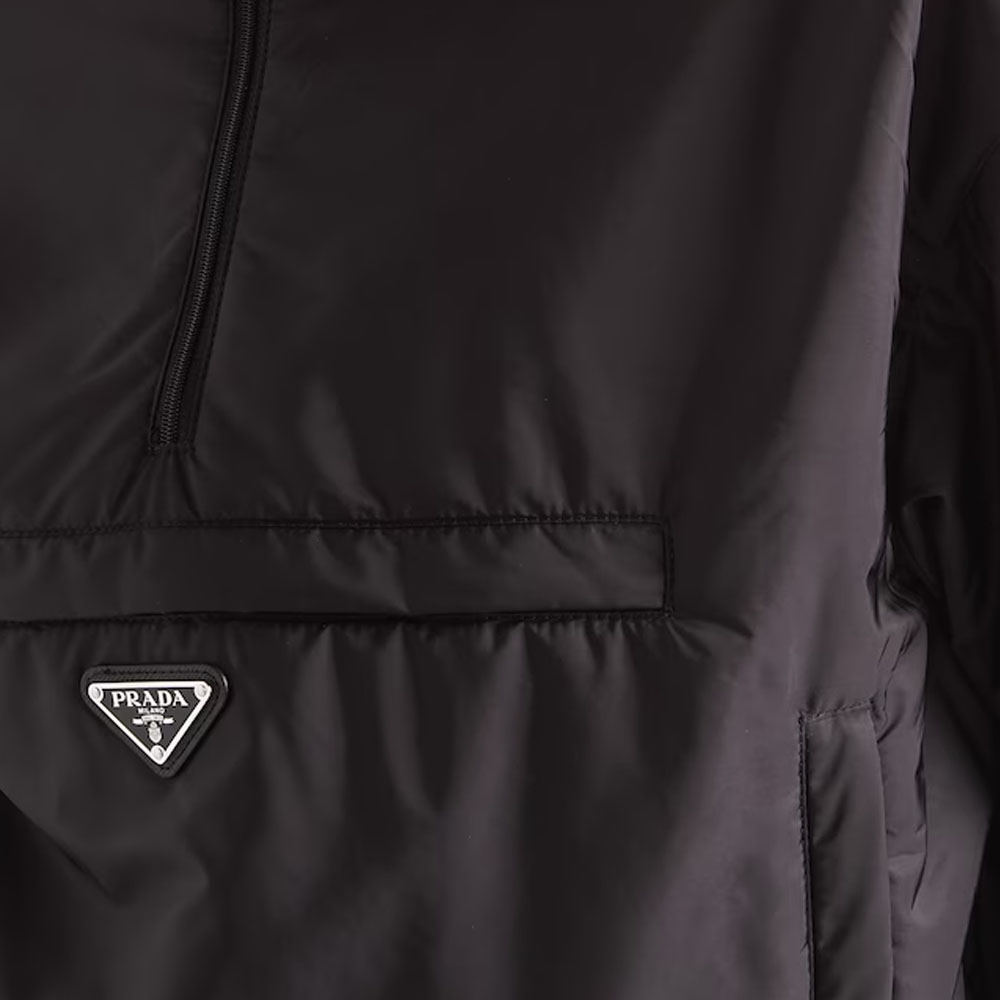Sizing (Women) Prada Re-Nylon SS23 Black Half-Zip Hooded Jacket with Triangle Logo 29Z097-1WQ9-F0002-S-231