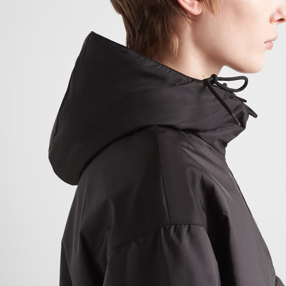 Cheap (Women) Prada Re-Nylon SS23 Black Half-Zip Hooded Jacket with Triangle Logo 29Z097-1WQ9-F0002-S-231