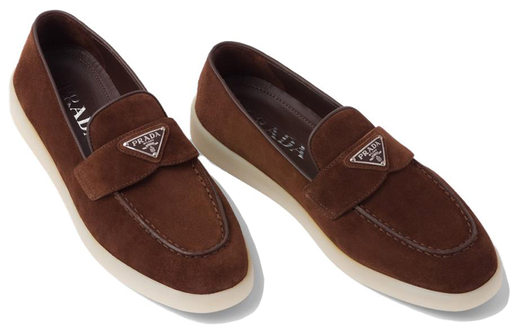 (W) Prada Round-Toe Logo Velvet Sneakers 'Brown' 圖 3