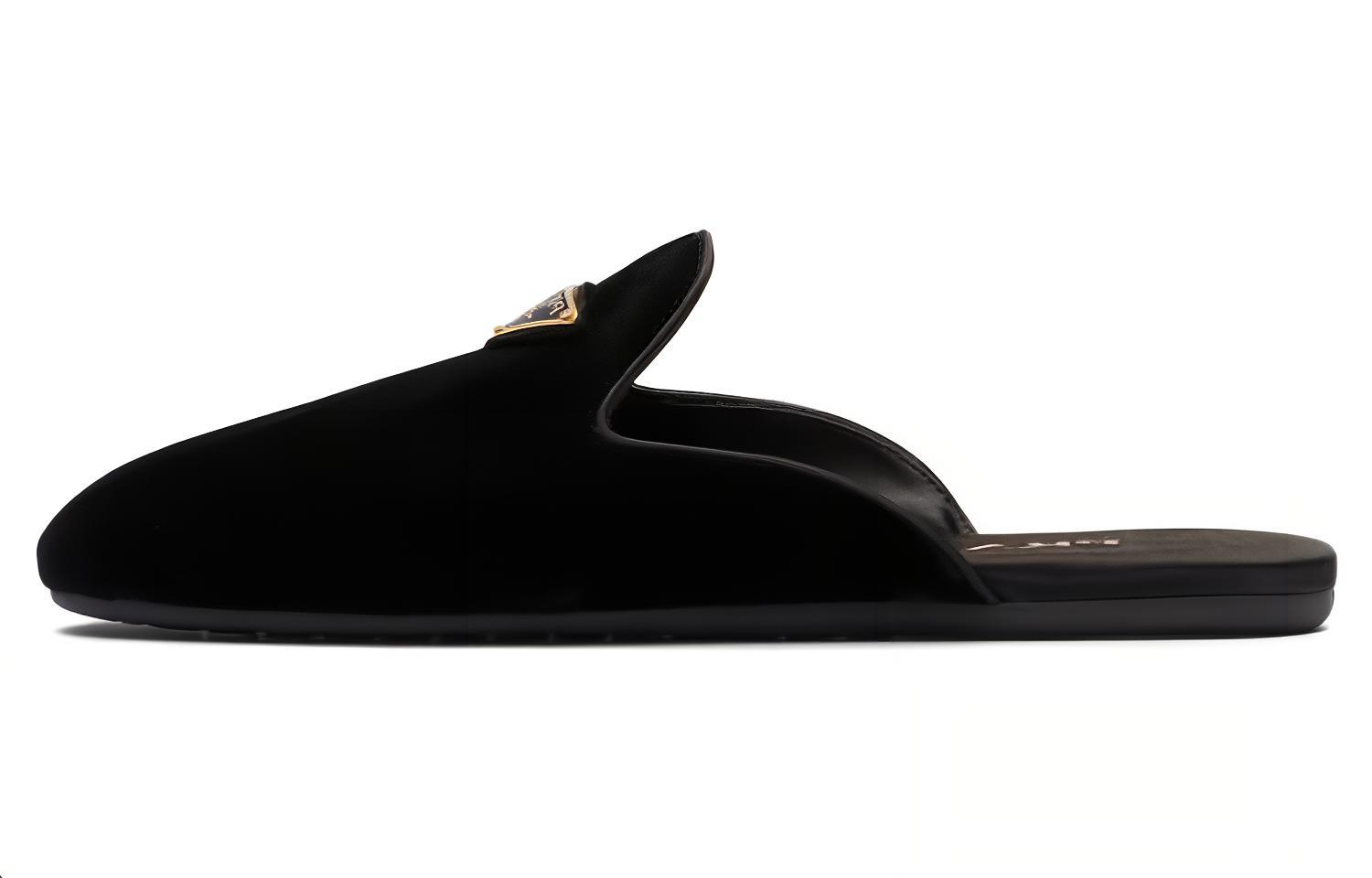 (W) Prada Round-Toe Velvet Slip-On Mules 'Black'