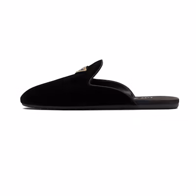 (W) Prada Round-Toe Velvet Slip-On Mules 'Black'