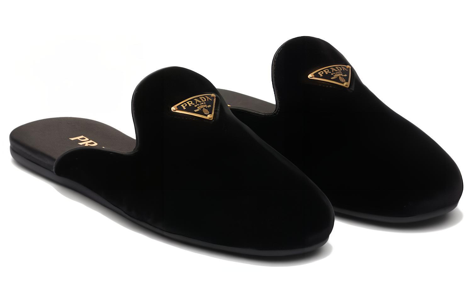 (W) Prada Round-Toe Velvet Slip-On Mules 'Black' 圖 2