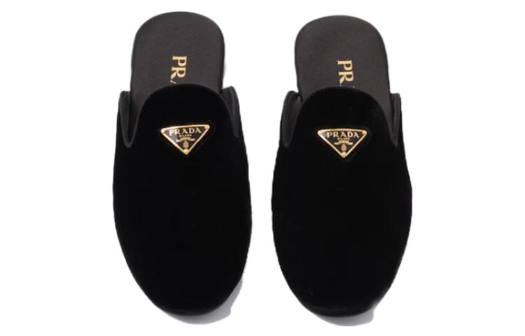 (W) Prada Round-Toe Velvet Slip-On Mules 'Black' 圖 3