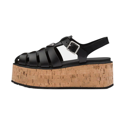 (W) Prada Rubber Wedge Platform Sandals 'Black'