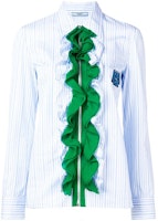 (Women) PRADA Ruffled Zip Long Sleeve Striped Sun Protection Shirt - Blue P496CS1911TD8-F0RNN (Women) PRADA Ruffled Zip Long Sleeve Striped Sun Protection Shirt - Blue P496CS1911TD8-F0RNN