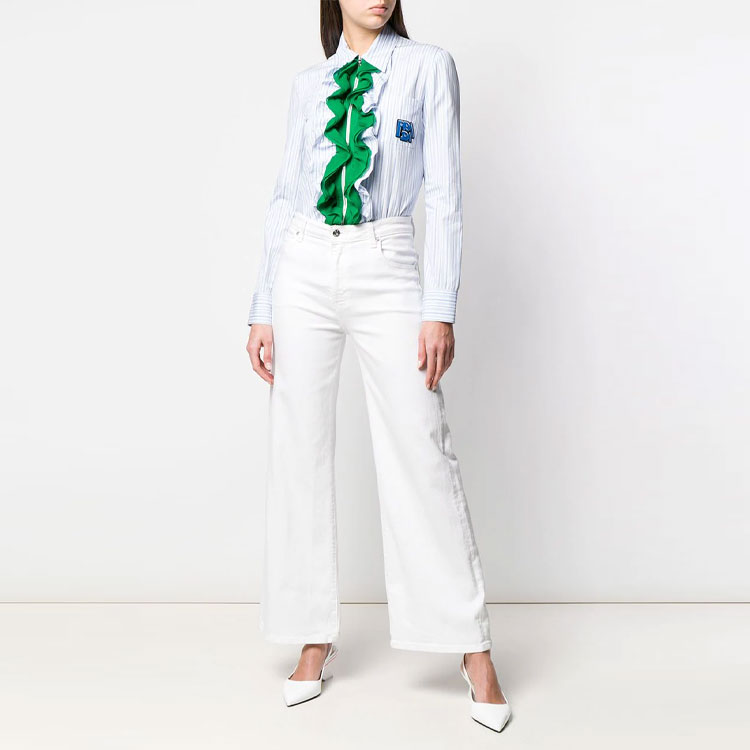 Lookbook (W) プラダ フリル付きジップ 長袖 ストライプ紫外線カットシャツ - ブルー P496CS1911TD8-F0RNN