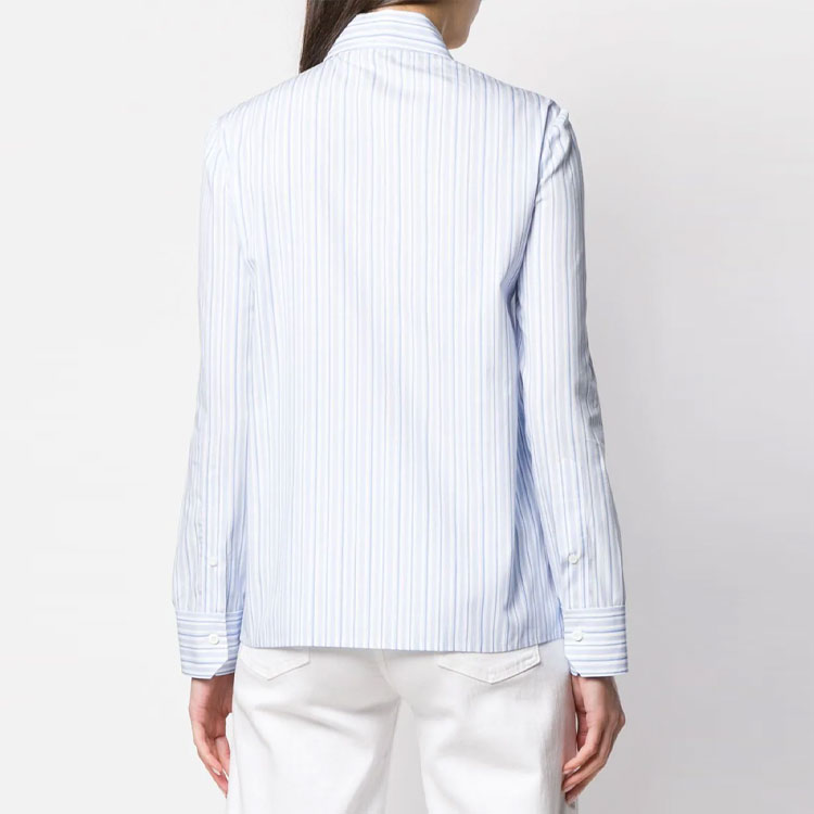 Purchase (W) プラダ フリル付きジップ 長袖 ストライプ紫外線カットシャツ - ブルー P496CS1911TD8-F0RNN