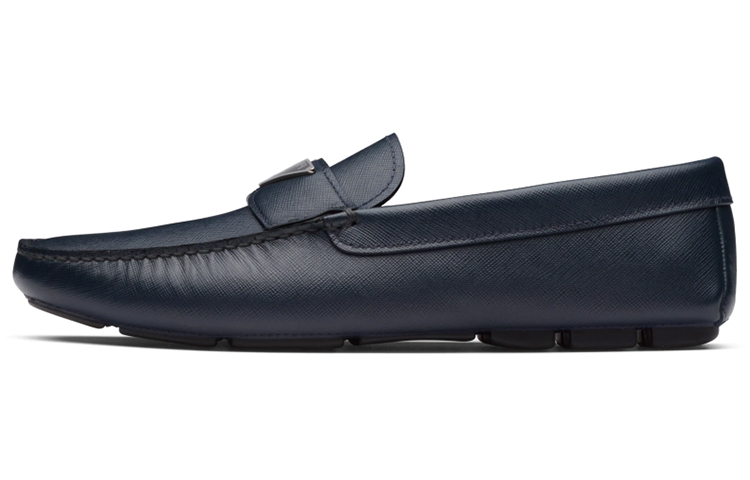 (W) Prada Saffiano Leather Loafers 'Blue Enamel Triangle Logo'