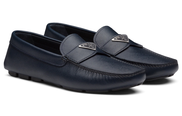 (W) Prada Saffiano Leather Loafers 'Blue Enamel Triangle Logo' 圖 2