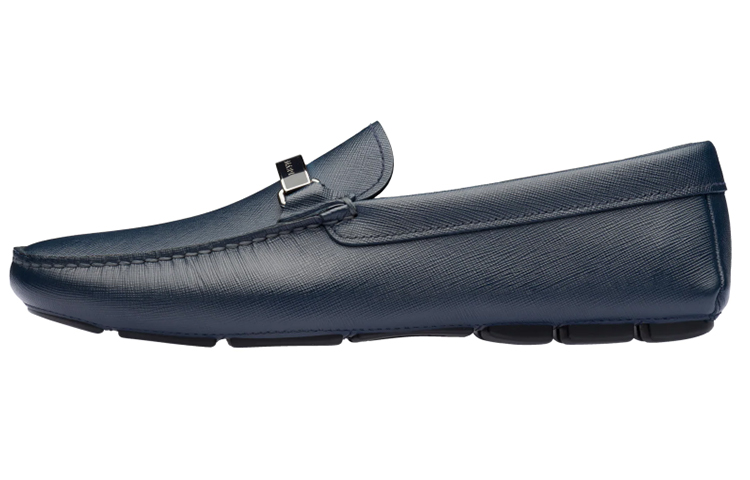 (W) Prada Saffiano Leather Loafers 'Metal Logo - Blue'