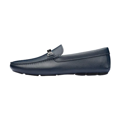 (W) Prada Saffiano Leather Loafers 'Metal Logo - Blue'