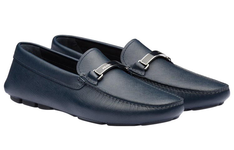(W) Prada Saffiano Leather Loafers 'Metal Logo - Blue' 圖 2