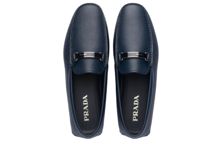 (W) Prada Saffiano Leather Loafers 'Metal Logo - Blue' 圖 4
