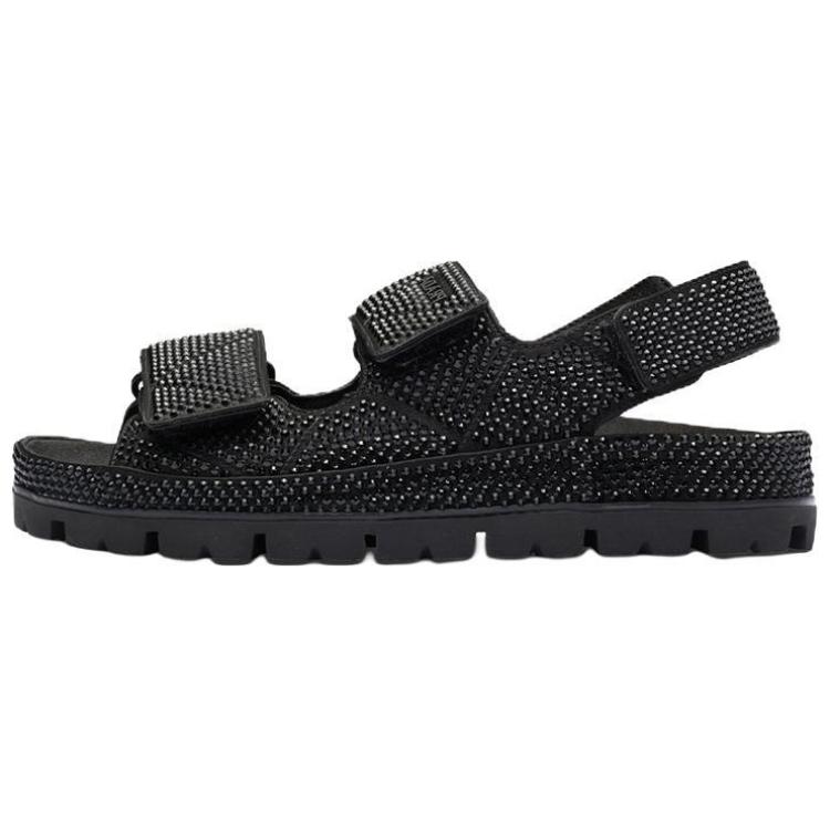 (W) Prada Satin Crystal Embellished Fashion Slide 'Black'