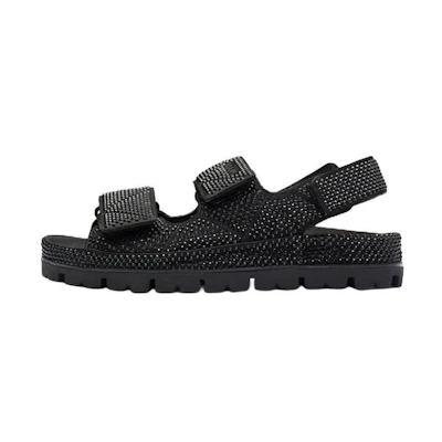 (W) Prada Satin Crystal Embellished Fashion Slide 'Black'