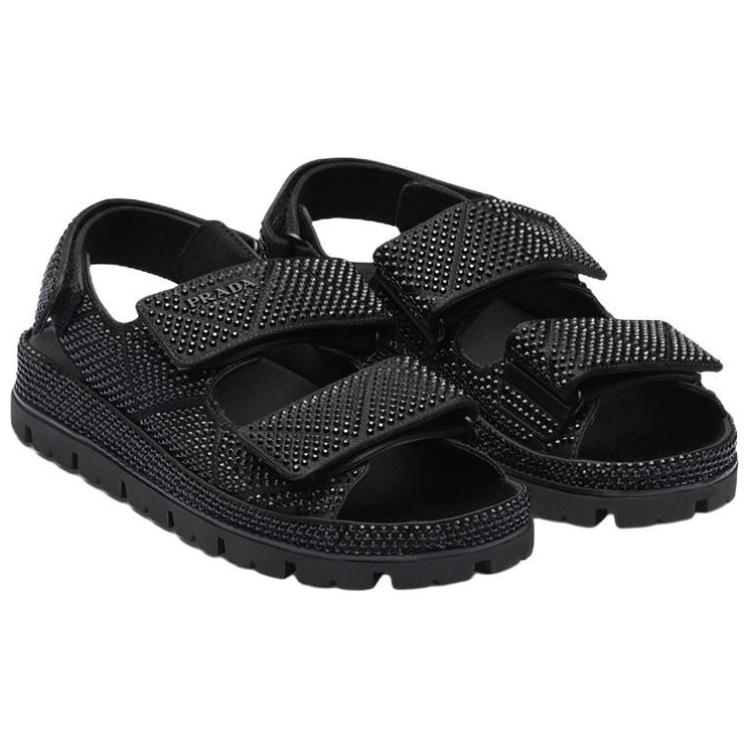 (W) Prada Satin Crystal Embellished Fashion Slide 'Black' 圖 3