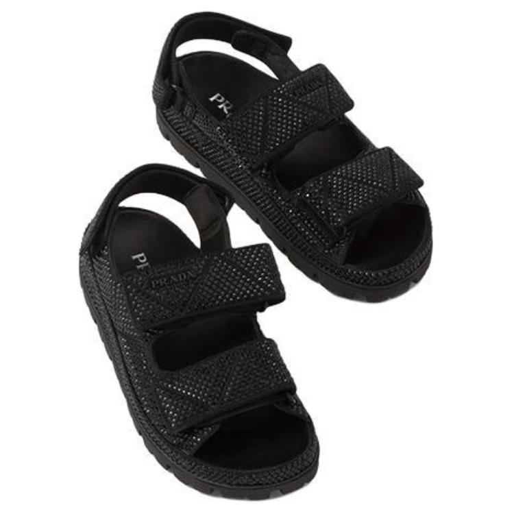 (W) Prada Satin Crystal Embellished Fashion Slide 'Black' 圖 4