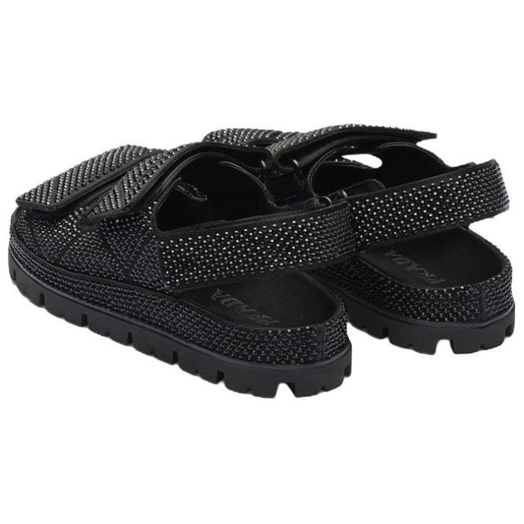 (W) Prada Satin Crystal Embellished Fashion Slide 'Black' 圖 5