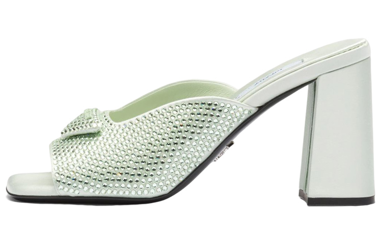 (Women) Prada Satin Crystal Studded Block-Heel Sandals 'Green' 1XX642_2AWL_F0934_F_085