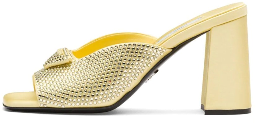 (Women) Prada Satin Crystal Studded Chunky Heel Mule 'Yellow Fashion Sandal' 1XX642_2AWL_F068X_F085 Buy (Women) Prada Satin Crystal Studded Chunky Heel Mule 'Yellow Fashion Sandal' 1XX642_2AWL_F068X_F085