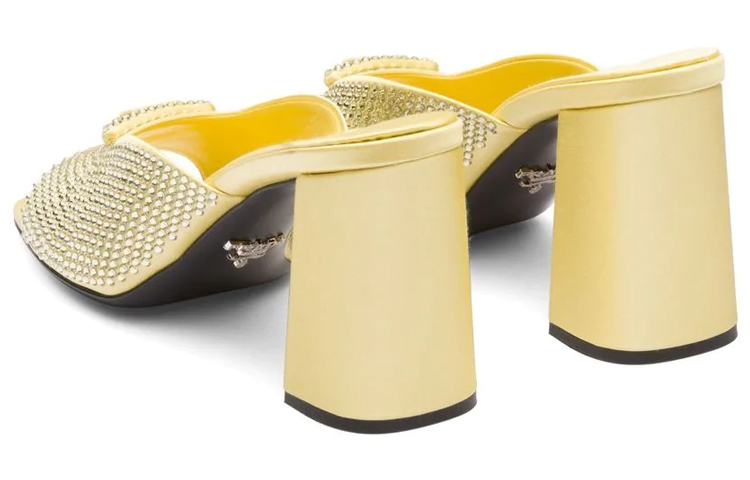 Shop (W) Prada Satin Kristallbesetzte Chunky Heel Mule ''Gelber Modesandale'' 1XX642_2AWL_F068X_F085