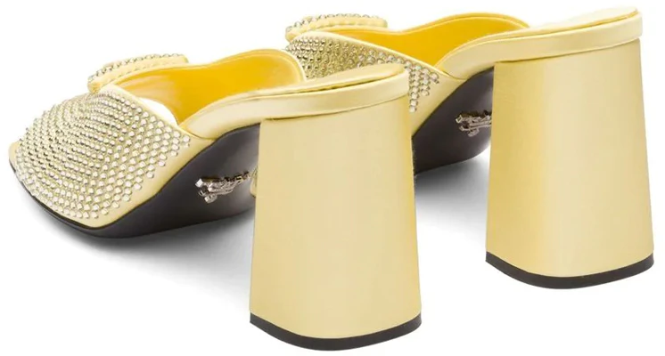 (W) Prada Satin Kristallbesetzte Chunky Heel Mule ''Gelber Modesandale'' 1XX642_2AWL_F068X_F085 Shop (W) Prada Satin Kristallbesetzte Chunky Heel Mule ''Gelber Modesandale'' 1XX642_2AWL_F068X_F085