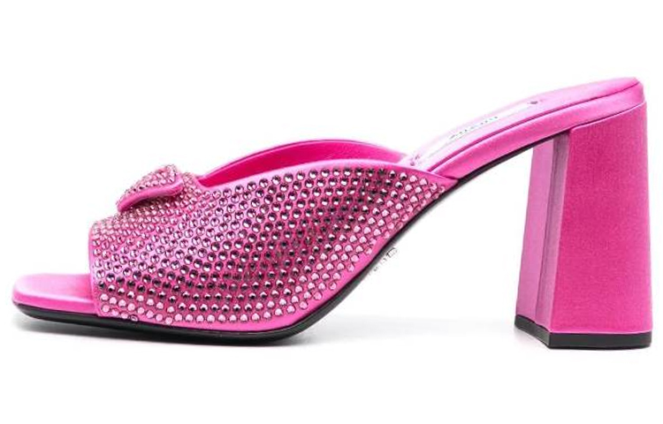 (W) Prada Satin Crystal Studded Sandals 'Pink'