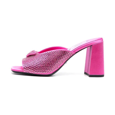 (W) Prada Satin Crystal Studded Sandals 'Pink'
