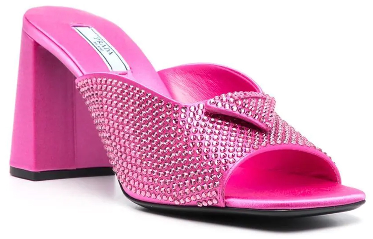(W) Prada Satin Crystal Studded Sandals 'Pink' 圖 3