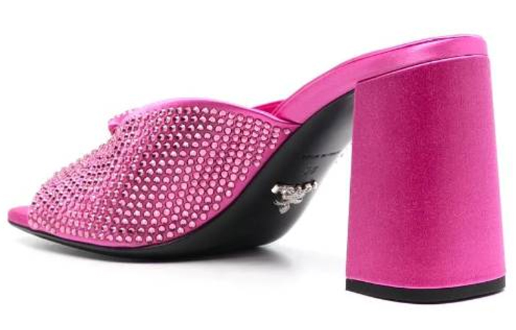 (W) Prada Satin Crystal Studded Sandals 'Pink' 圖 4