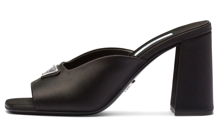 (W) Prada Satin Enamel Triangle Logo 'Fashion Sandal Black'