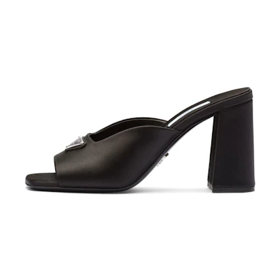 (W) Prada Satin Enamel Triangle Logo 'Fashion Sandal Black'
