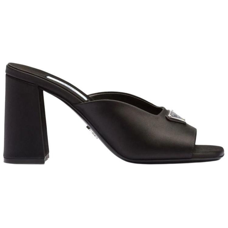 (W) Prada Satin Enamel Triangle Logo 'Fashion Sandal Black' 圖 2
