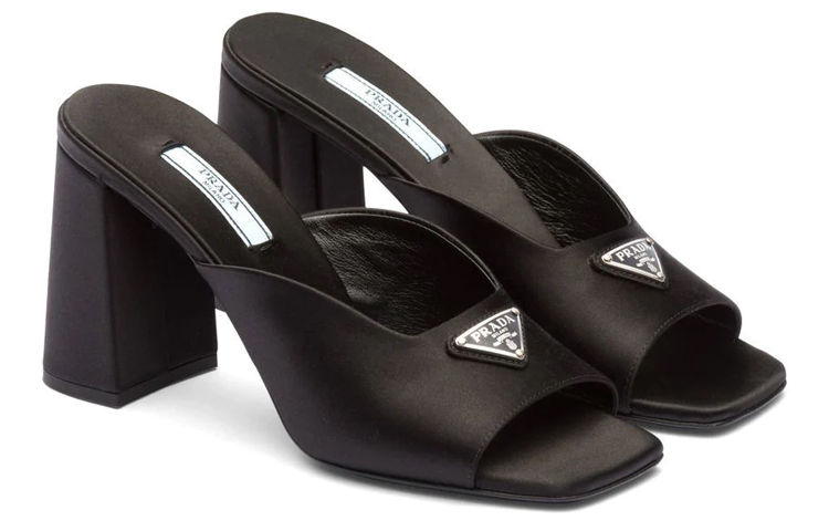 (W) Prada Satin Enamel Triangle Logo 'Fashion Sandal Black' 圖 3