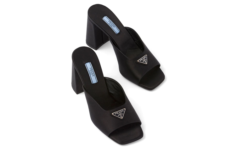 (W) Prada Satin Enamel Triangle Logo 'Fashion Sandal Black' 圖 4