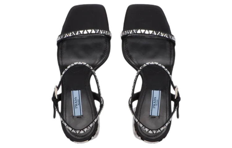 Lookbook PRADA 普拉達 仿水晶裝飾緞面時尚涼拖 女款 水晶色