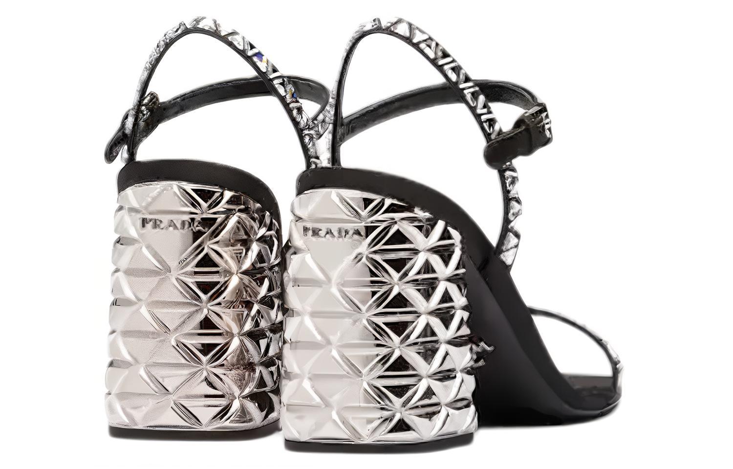 Shop PRADA 普拉達 仿水晶裝飾緞面時尚涼拖 女款 水晶色