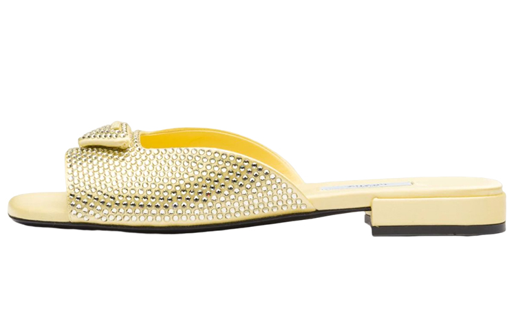 (W) Prada Satin Fashion Slippers 'Faux Crystal Yellow'