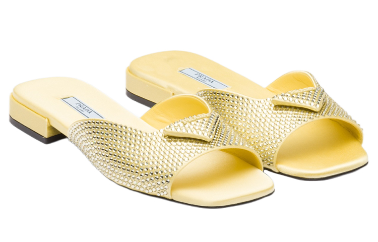 (W) Prada Satin Fashion Slippers 'Faux Crystal Yellow' 圖 3