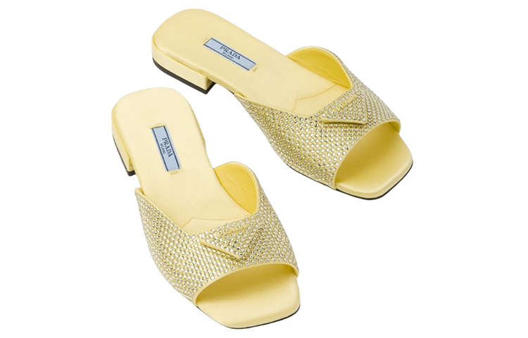 (W) Prada Satin Fashion Slippers 'Faux Crystal Yellow' 圖 4