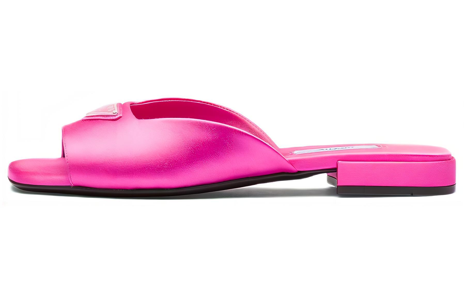 (Women) Prada Satin Flat Sandals 'Pink Enamel Triangle Logo' 1XX643_049_F0638_F_010