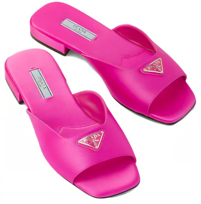 (W) Sandali Piatto Prada Satin ''Logo Triangolo Smaltato Rosa'' 1XX643_049_F0638_F_010 Purchase (W) Sandali Piatto Prada Satin ''Logo Triangolo Smaltato Rosa'' 1XX643_049_F0638_F_010