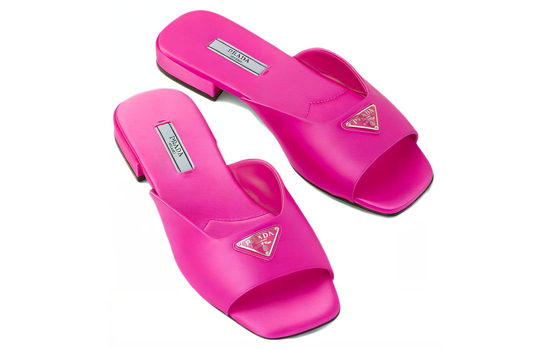 (W) Prada Satin Flat Sandals 'Pink Enamel Triangle Logo' 圖 5