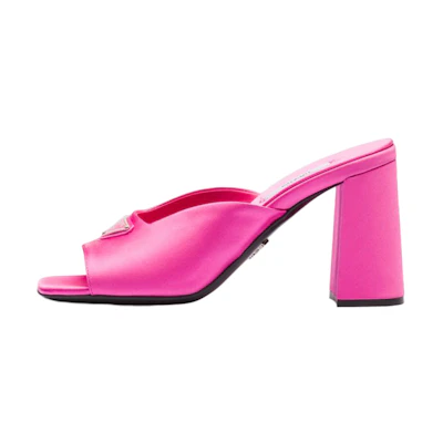 (W) Prada Satin High-Heel Square-Toe Fashion Slide 'Pink'