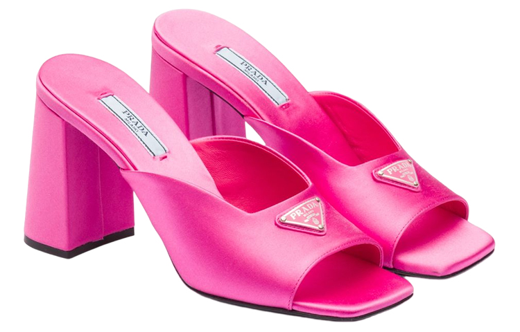 Lookbook (W) Prada Satin Hoge Hak Vierkante Neus Fashion Slide ''Roze'' 1XX643_049_F0638_F_085