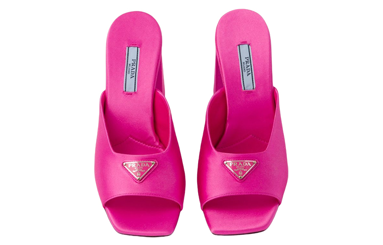 Shop (W) Prada Satin Hoge Hak Vierkante Neus Fashion Slide ''Roze'' 1XX643_049_F0638_F_085
