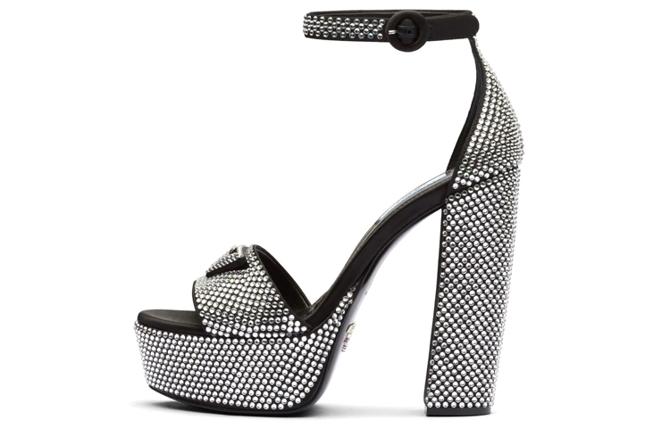 (Women) Prada Satin Platform Fashion Sandals 'Crystal Silver-Black' 1XP53B_2AWL_F0T70_F_135
