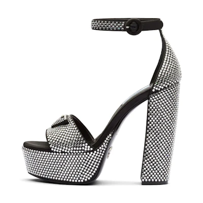 (W) Prada Satin Platform Fashion Sandals 'Crystal Silver-Black'